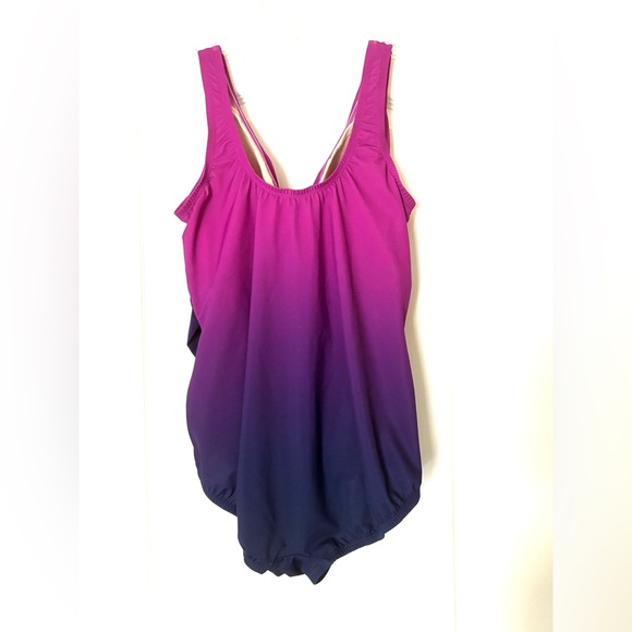 NWOT Lands End Swimsuit Sz 18 Ombre Purple Pink one piece flattering v-neck New - Picture 4 of 16